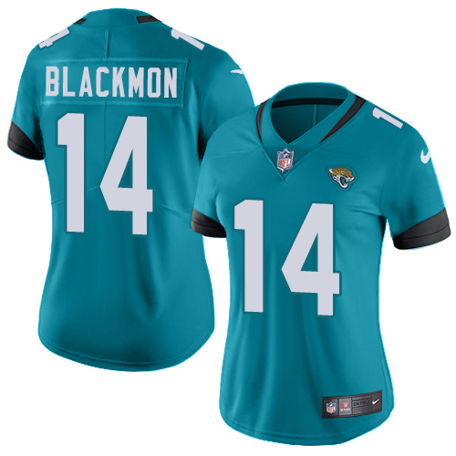 Nike Jacksonville Jaguars 14 Justin Blackmon Teal Green Alternate Women Stitched NFL Vapor Untouchable Limited Jersey